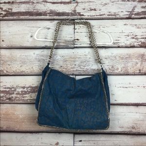 7286 Lindsay Lohan blue leopard shoulder handbag